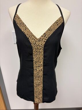 SHEIN Black Camisole with Tan Cheetah-Print V-Panel